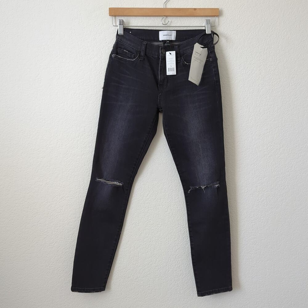NWT Current Elliott Womens Jeans The Stiletto 2Yr Destroy Black Size 24 $248